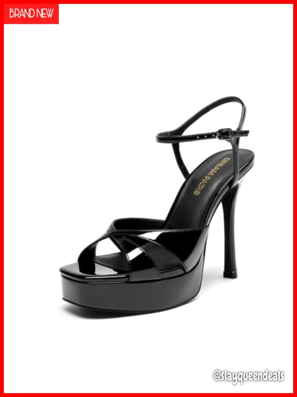 Women's Platform Stiletto High Heel Sandals Faux Leather Square Toe Ankle Strap